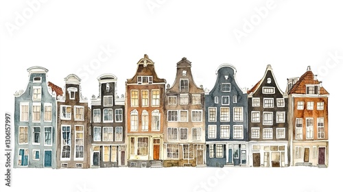 Houses in Amsterdam, watercolor on white