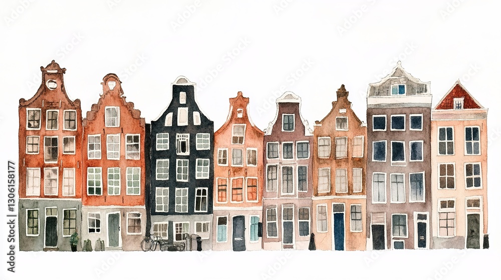 Fototapeta premium Houses in Amsterdam, watercolor