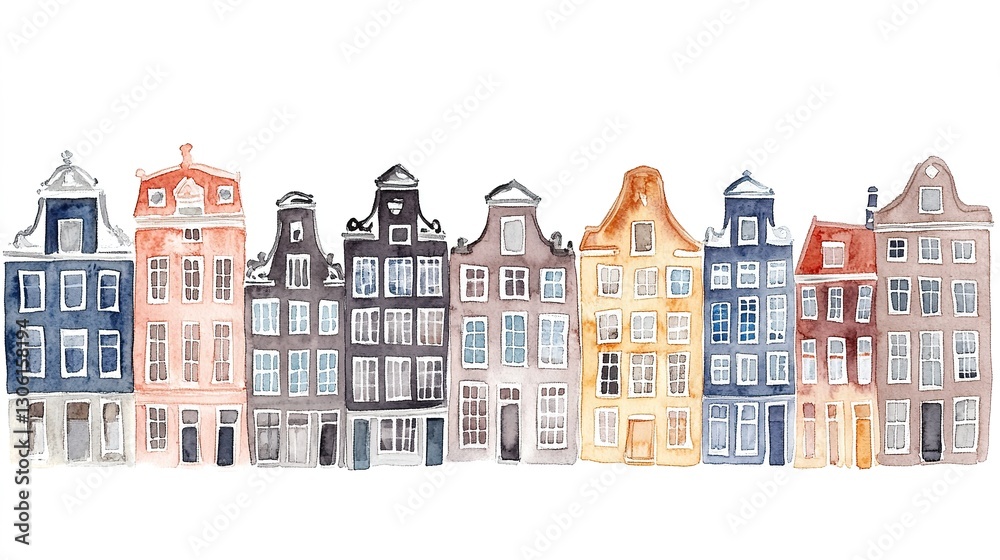 Obraz premium Houses in Amsterdam, watercolor