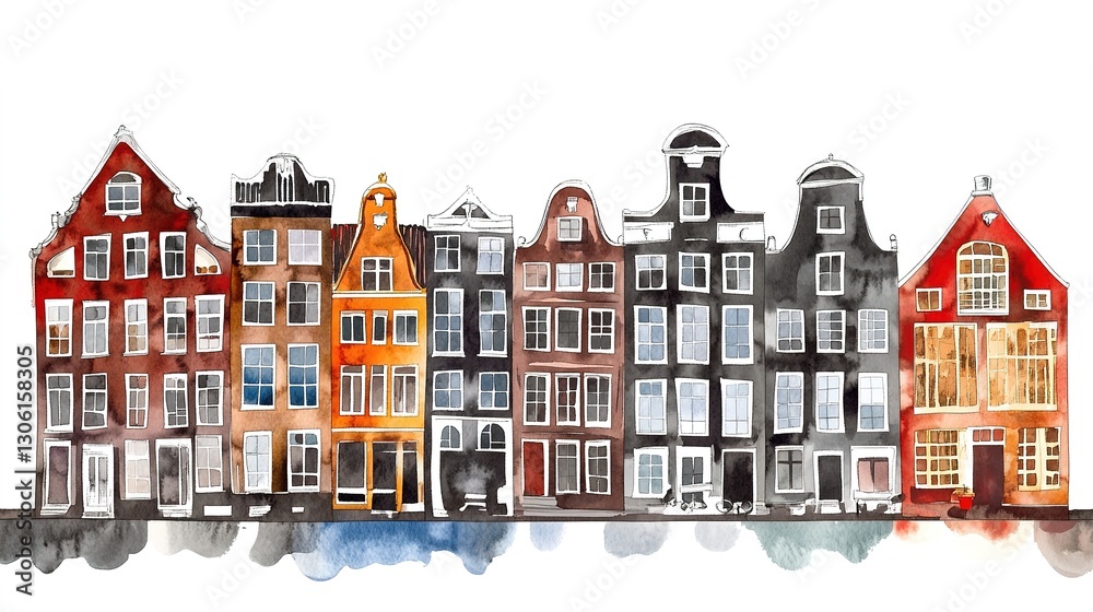 Fototapeta premium Houses in Amsterdam, watercolor
