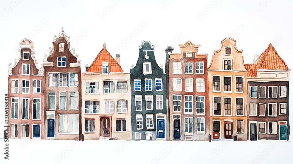 Fototapeta premium Houses in Amsterdam, watercolor