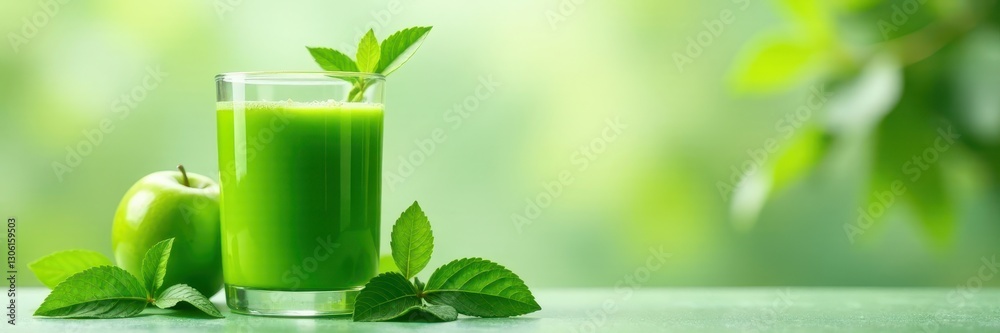 Vibrant green juice in glass bottle, fresh leaves , lime, lifestyle, energy Vibrant green juice in glass bottle, fresh leaves , lime, lifestyle, energy