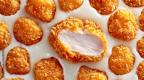Crispy Golden Chicken Nuggets Delight A Close-Up View of Perfectly Fried Bites Indulge in the Irresistible Texture and Savory Flavor of These Delectable Treats Captured with Precision and Detail