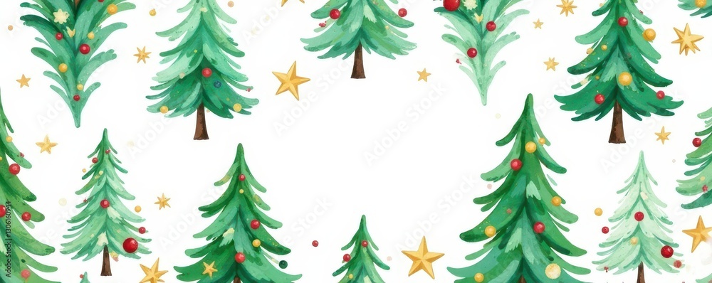Obraz premium Watercolor fir seamless pattern, festive Xmas decor , snow, retro, celebration