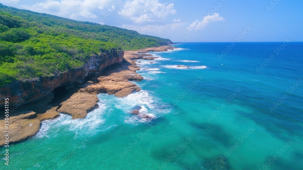 Obraz premium Coastal Cliffs, Ocean Waves, Aerial View