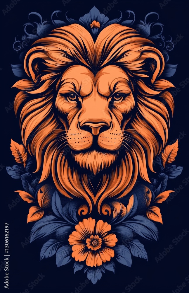 Obraz premium A lion adorned with a crown of leaves, surrounded by an abundance of leaves and flowers, creating a highly artistic and whimsical look