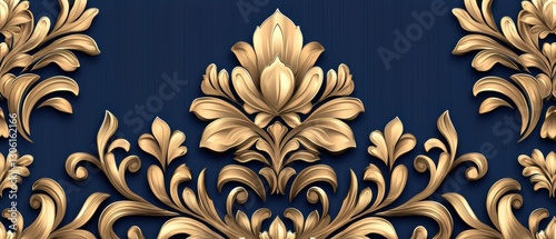 Wallpaper Mural Vintage brocade floral motifs in luminous gold on deep sapphire blue fabric, seamless regal ornamental design, classic European elegance with royal refinement Torontodigital.ca