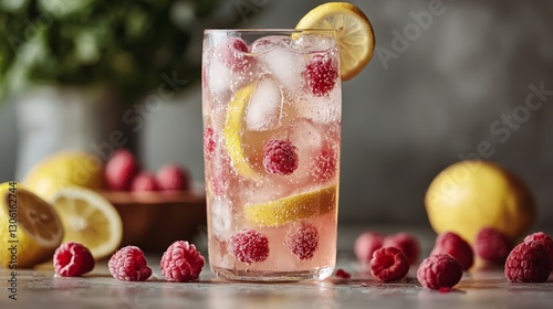 Refreshing Raspberry Lemon Iced Drink Studio photo