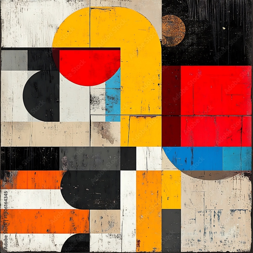 Naklejka premium Boldly Contrasting Geometric Shapes and Vivid Colors in Creative Modern Abstract Art Composition