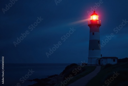 Abstract glowing lighthouse beams, dark blue night , mystical, vector, illustration