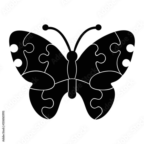 Black and white jigsaw puzzle butterfly design