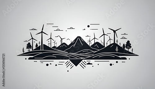 Wallpaper Mural Minimalist Landscape with Wind Turbines and Mountains Torontodigital.ca