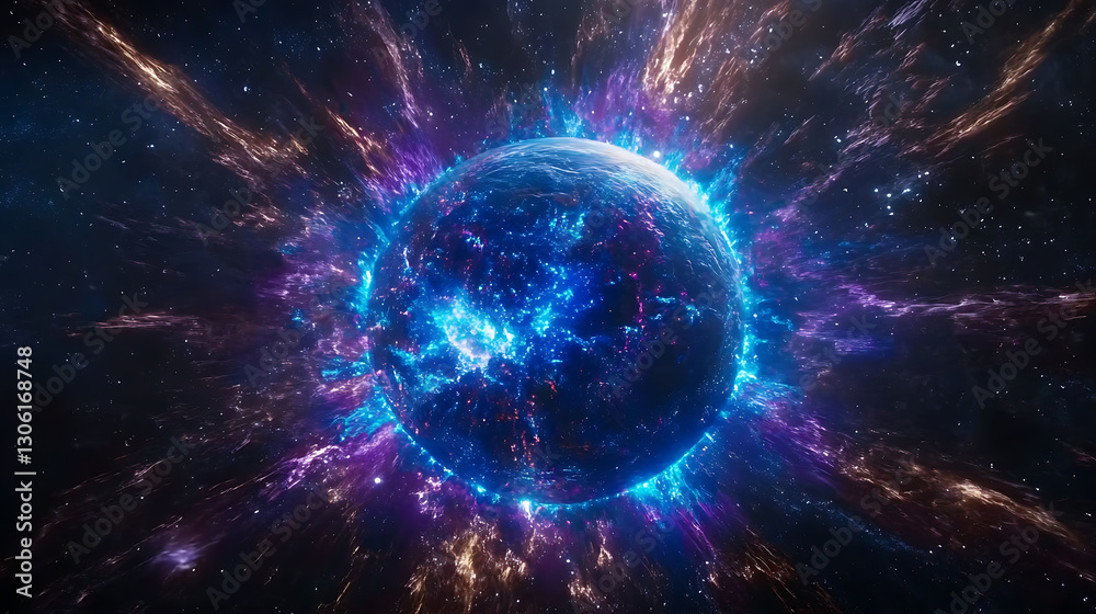 Obraz premium Cosmic explosion of glowing nebulae outer space digital art sci-fi environment eye-level view astronomical wonders