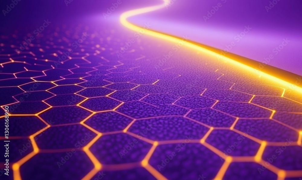 Obraz premium Glowing path on hexagonal grid, digital data flow