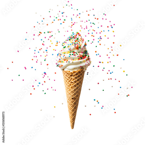 Ice cream cone with sprinkles explosion