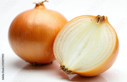 Wallpaper Mural Close-up of yellow onion, its half isolated on white background. Raw, organic, vegetarian bulb, ripe, spice. Healthy ingredient for vegan cooking. Nobody. Brown peel reflects nature, cooking process. Torontodigital.ca