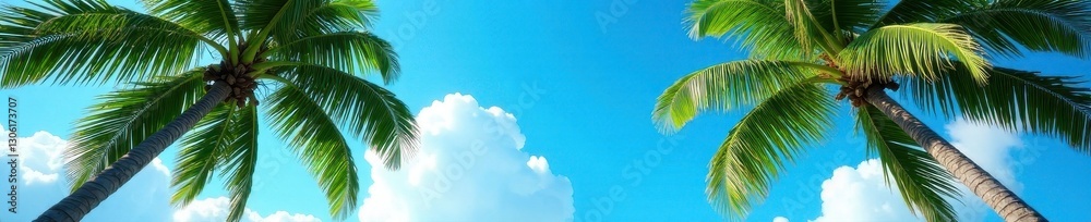 Fototapeta premium Lush palm trees sway gently under a vibrant blue sky , relaxation, beach