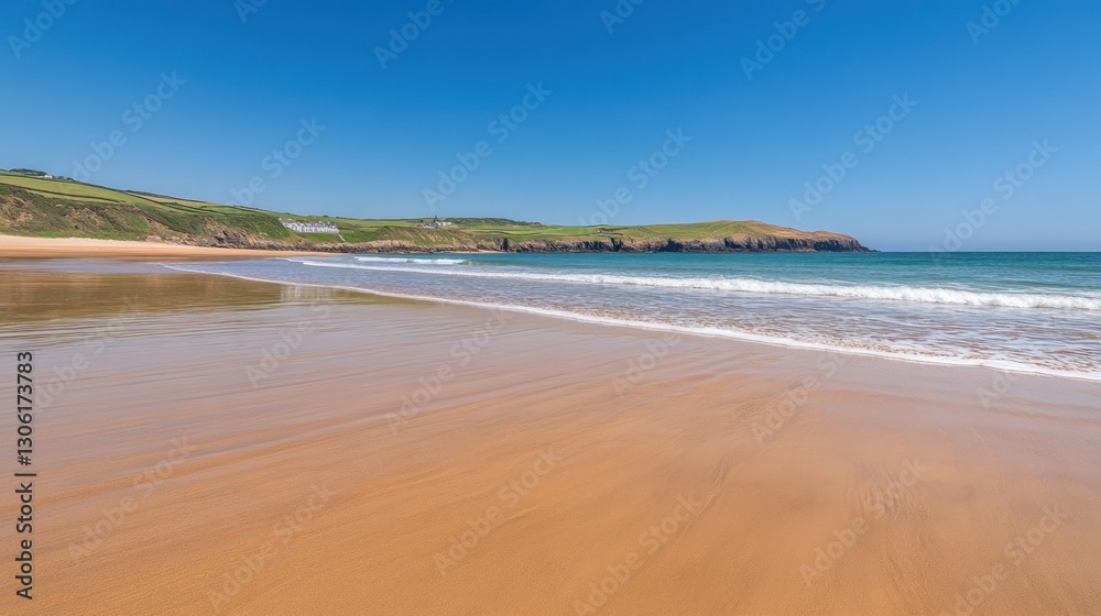 Sandy beach, gentle waves, coastal view, sunny day, Ireland Sandy beach, gentle waves, coastal view, sunny day, Ireland