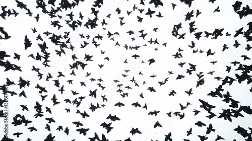 Silhouette Birds Flying Against White Sky An Abstract Background