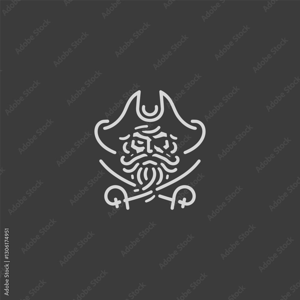 Line Art Pirate Captain Logo – A bold pirate captain logo in sleek line style. Line Art Pirate Captain Logo – A bold pirate captain logo in sleek line style.
