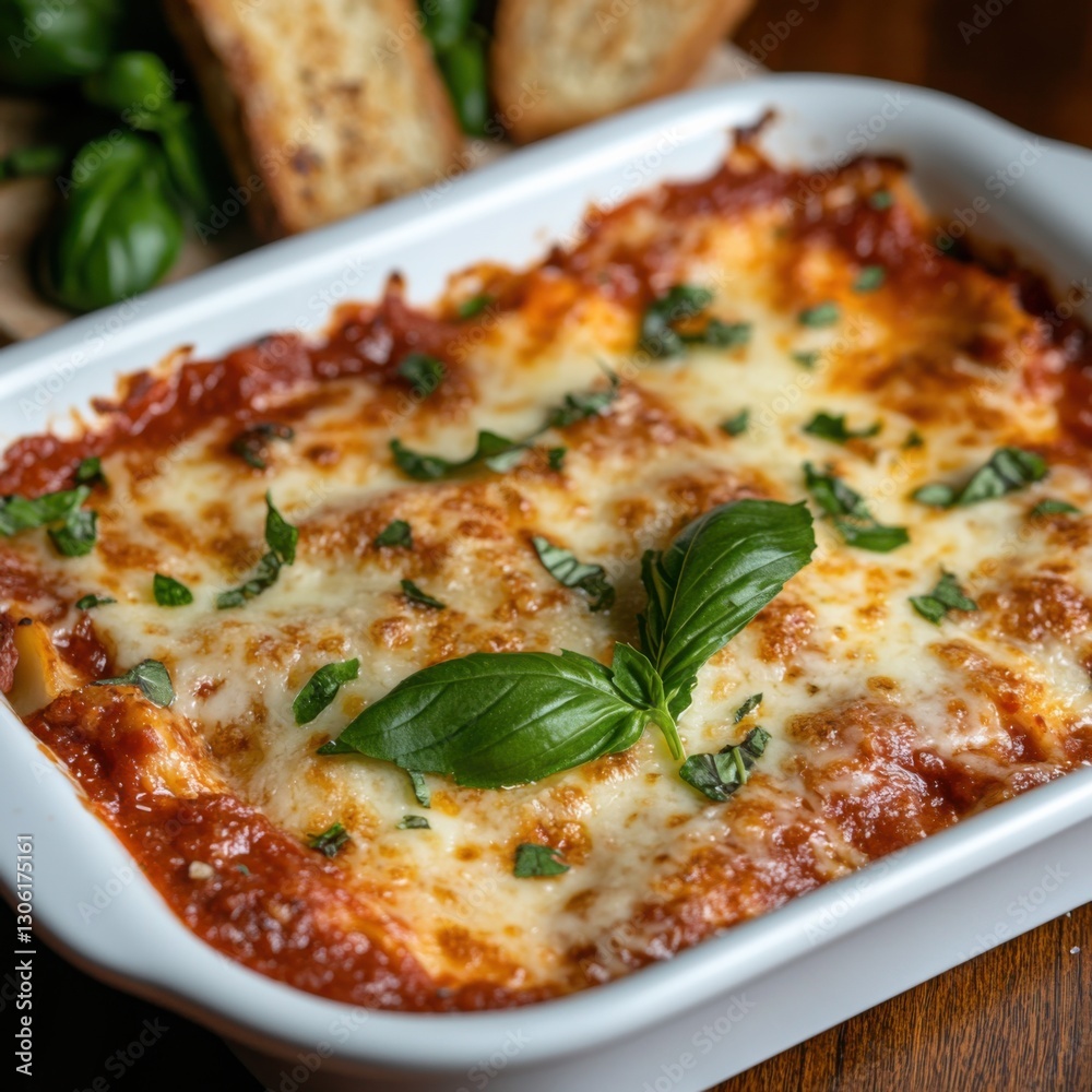 A rich and flavorful lasagna with layers of pasta, marinara sauce, and a mix of cheeses A rich and flavorful lasagna with layers of pasta, marinara sauce, and a mix of cheeses
