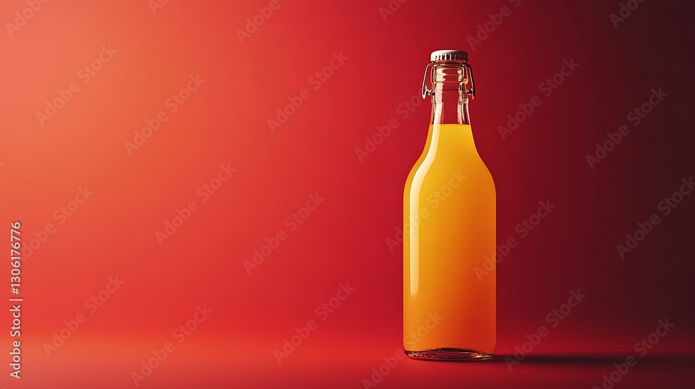 Apple cider and vinegar in a bottle on a red background Apple cider and vinegar in a bottle on a red background