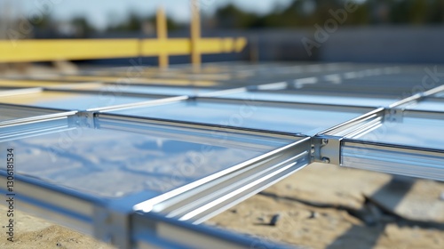 Aluminum framing, construction site, daylight, panels, foundation photo