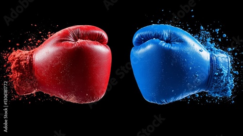Sparks and dust flew as a red fist and a blue fist crashed into each other