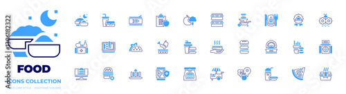 Food icon collection. Bold line style. Duotone colors. fast food, crusher, diet, food, food box, food waste, nutrient, food cart, food stall , diet food