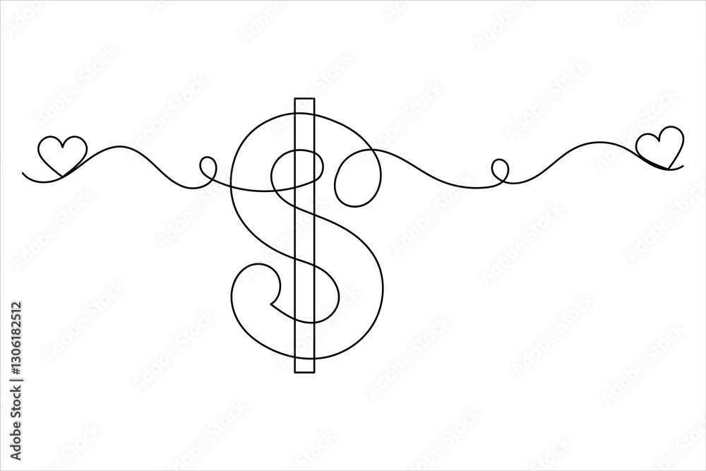 Dollar sign icon one line drawing and isolated continuous outline vector illustration Dollar sign icon one line drawing and isolated continuous outline vector illustration