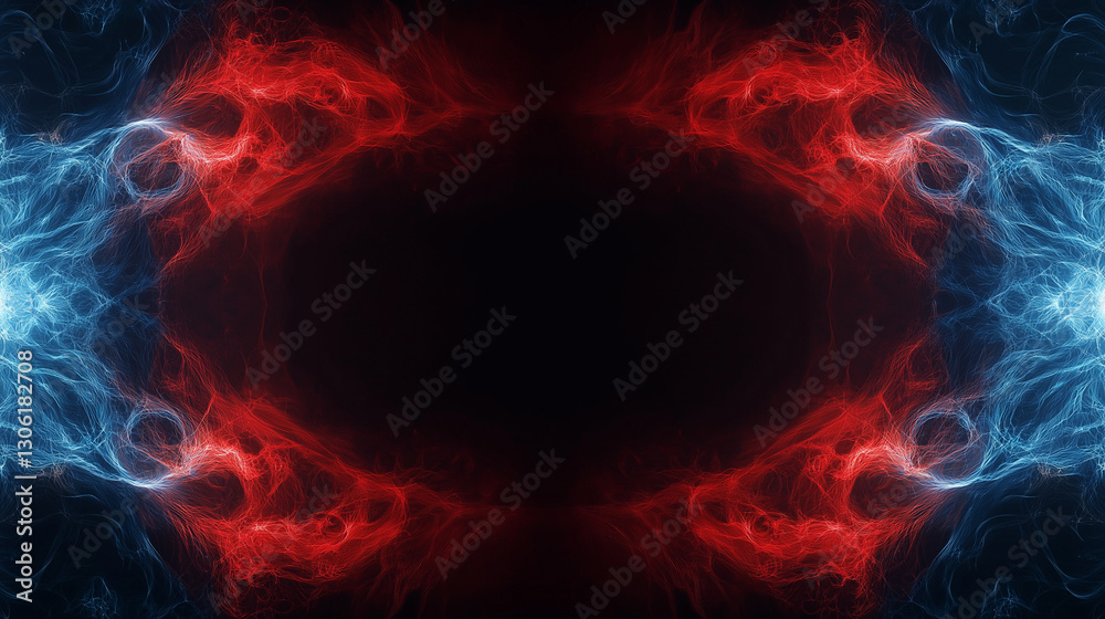 Fototapeta premium Abstract Red & Blue Smoke Waves with Middle Space 