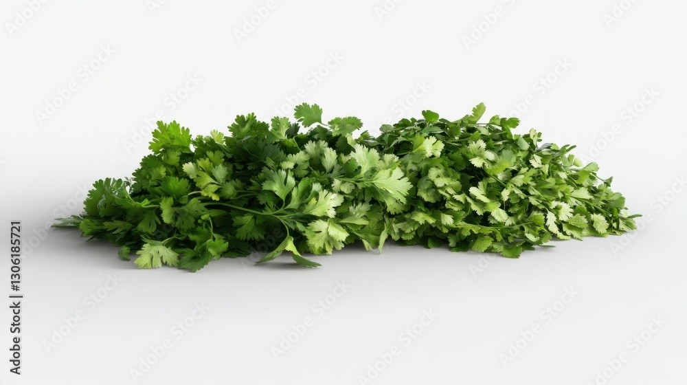 Fototapeta premium Fresh cilantro bunch, studio shot, white background, cooking ingredient