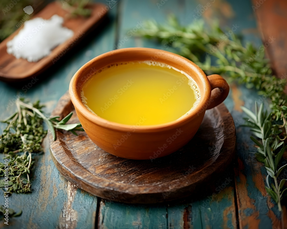 Aromatic paraguayan cocido served in a traditional clay cup on wooden surface Aromatic paraguayan cocido served in a traditional clay cup on wooden surface