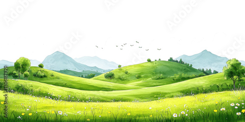 watercolor green hills