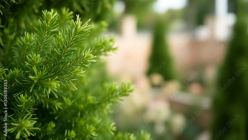 Lush Green Cypress Foliage in a Serene Garden with Soft Background Blur Lush Green Cypress Foliage in a Serene Garden with Soft Background Blur