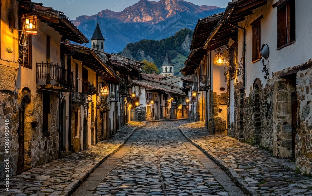 Fototapeta premium Twilight in a Picturesque Mountain Village