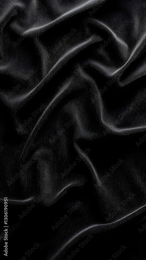 Fototapeta premium Elegant Black Fabric with Soft Waves and Textured Surface Ideal for Fashion, Interior Design, and Artistic Backgrounds
