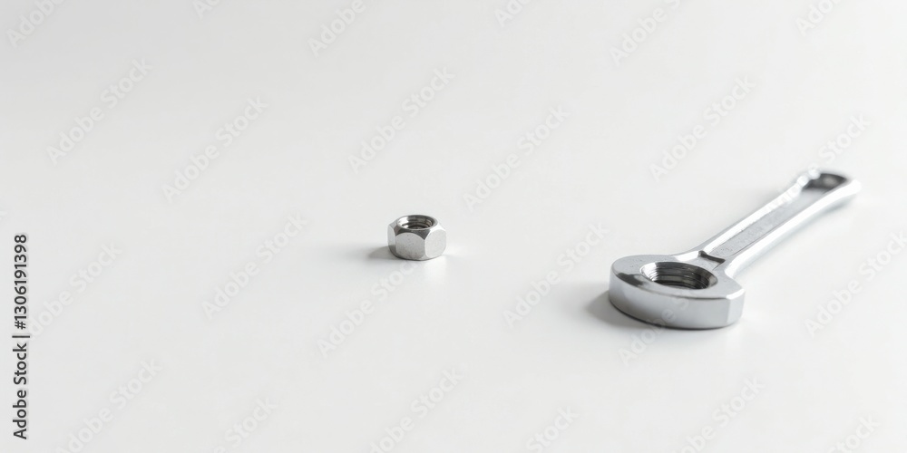 A single nut and open-end wrench rests on a pristine white surface, symbolizing the simplicity of tools and the potential for problem-solving. A single nut and open-end wrench rests on a pristine white surface, symbolizing the simplicity of tools and the potential for problem-solving.