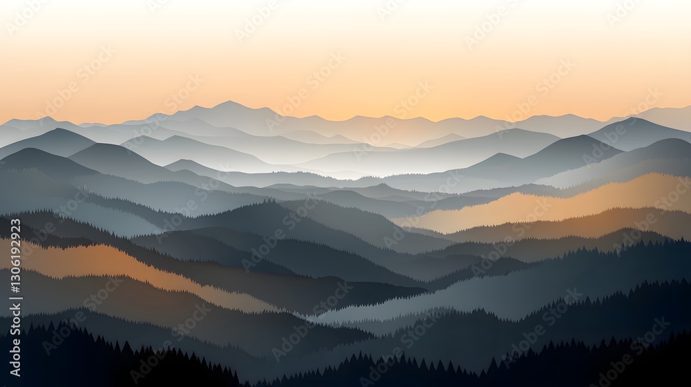 Serene Sunset Over Mountain Range with Layers of Mist and Silhouettes in Summer Forest Landscape for Nature Lovers Serene Sunset Over Mountain Range with Layers of Mist and Silhouettes in Summer Forest Landscape for Nature Lovers