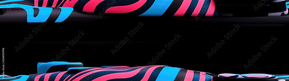 Obraz premium Vibrant Contemporary Abstract Design with Pink and Blue Curved Patterns on Dark Background