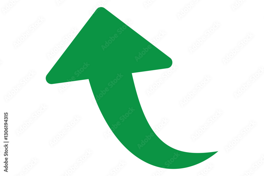 Green curved graph with arrow icon. Arrow illustration pointing up. Counterclockwise direction pointer. single arrow, sign left down isolated on white background. Vector illustration. Green curved graph with arrow icon. Arrow illustration pointing up. Counterclockwise direction pointer. single arrow, sign left down isolated on white background. Vector illustration.