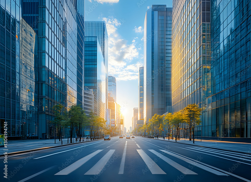 Obraz premium Captivating cityscape showcasing modern architecture and urban vitality at dawn