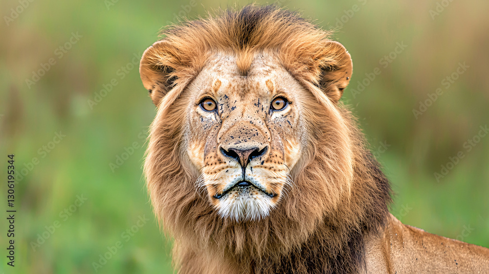 Obraz premium Lion's Intense Gaze Powerful Feline Predator Safari Wildlife Portrait Nature African Wilderness Fauna