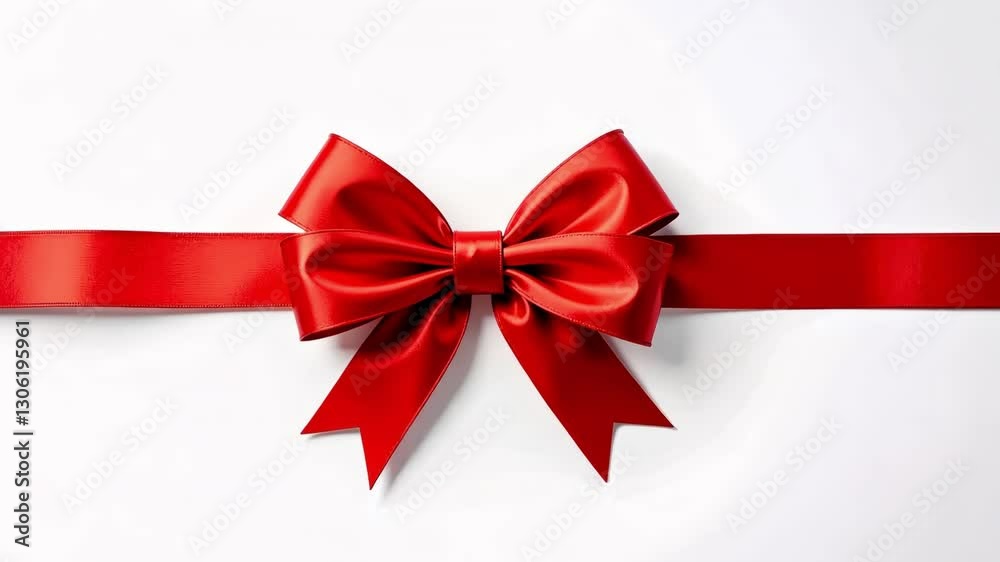 A bright red ribbon bow sits elegantly on a white backdrop, ideal for adding charm to gifts for special events A bright red ribbon bow sits elegantly on a white backdrop, ideal for adding charm to gifts for special events