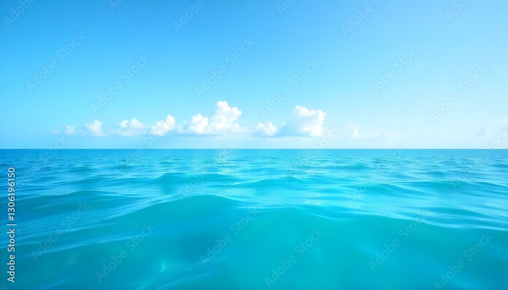 A wide-angle shot captures a serene seascape under a clear blue sky dotted with wispy clouds A wide-angle shot captures a serene seascape under a clear blue sky dotted with wispy clouds