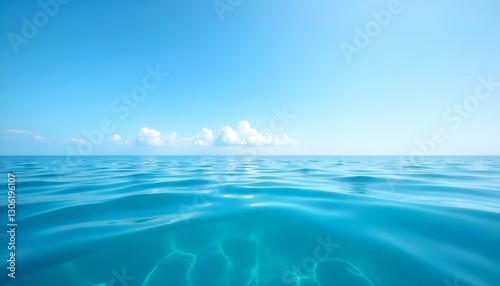 A wide-angle shot captures a serene seascape under a clear blue sky dotted with wispy clouds
