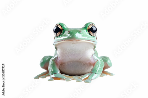 Close-up Portrait of an Adorable Green Tree Frog Isolated on White photo