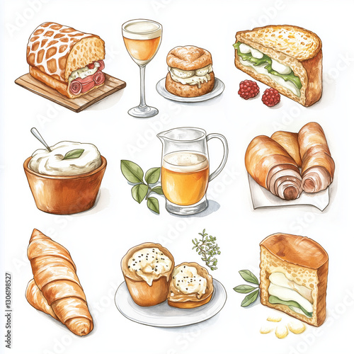 food, cake, icon, vector, chocolate, cartoon, set, coffee, dessert, illustration, breakfast, bread, pizza, candy, bakery, sweet, cupcake, pastry, cookie, sandwich, pie, cream, cheese, donut, drawing, 