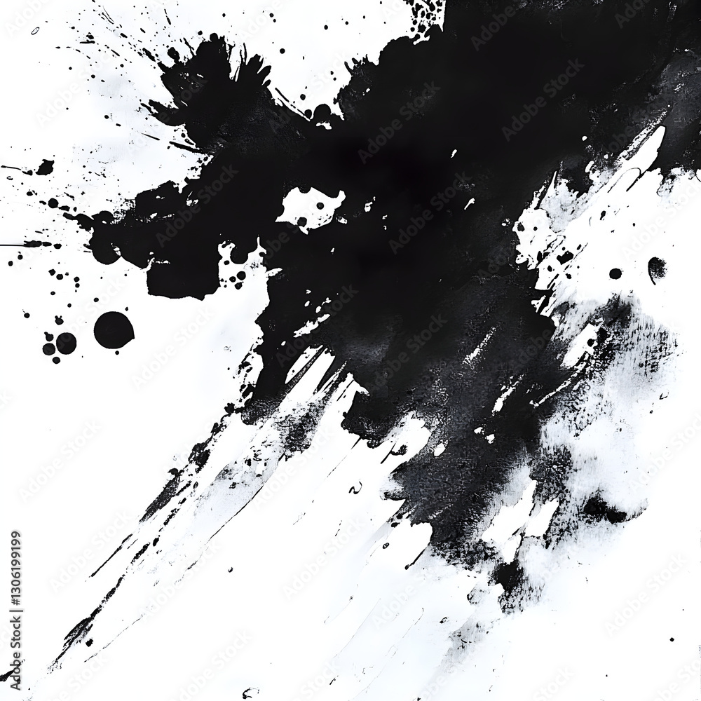 Obraz premium Abstract Black Ink Splatter Painting on White Background 