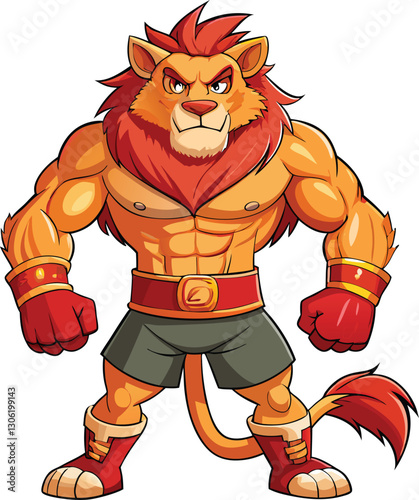 Boxer lion mascot character 3d disney cartoon style sticker vector design